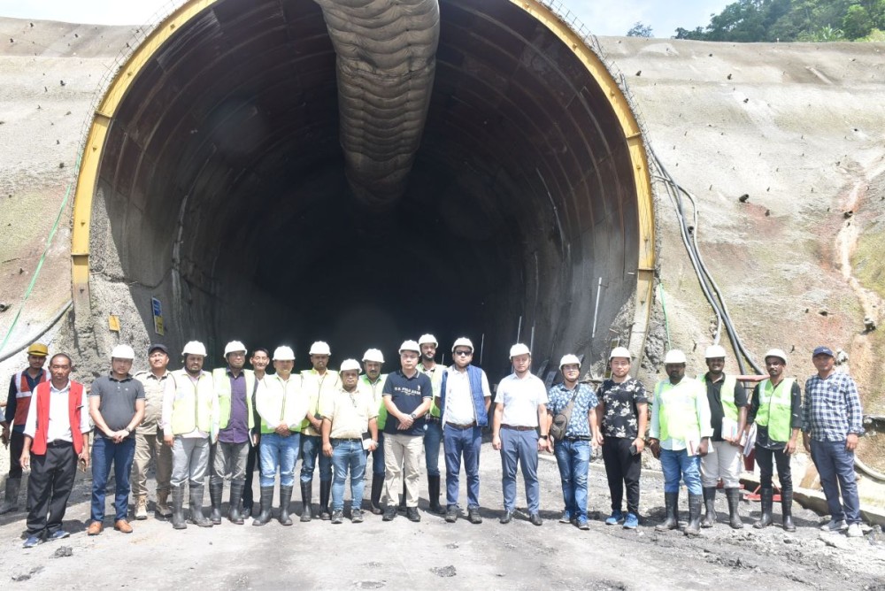 DC Kohima, B Henok Buchem, district officers, and NFR officials during the on-site inspection of the ongoing construction work of the Dimapur–Kohima New BG Railway Line project at Mengujuma Village, Kohima on September 11. (DIPR Photo)